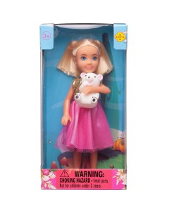 Кукла Малышка в золотисно розовом платье с белым медвежонком 15 см 8280d Defa lucy