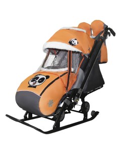 Санки коляска KIDS 1 2 Оранжевый Панда на больших колесах сумка варежки Галактика