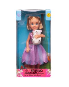 Кукла Малышка в розово сиреневом платье с белым медвежонком 15 см 8280d Defa lucy