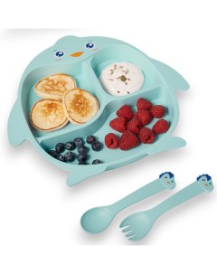Детская посуда для кормления Пингвинёнок тарелка ложка вилка палочки Добрый филин