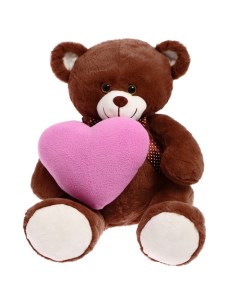 Мягкая игрушка Медведь Виктор со средним сердцем цикламен 35 см Unaky soft toy