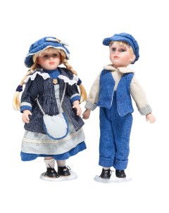 Кукла коллекционная парочка Наташа и Саша синий вельвет набор 2 шт 40 см BR16007A Кнр