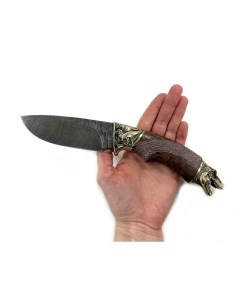 Разделочный нож дамасская сталь мельхиор Динозавр стаб карел береза Мастерская семина