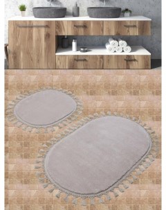 Набор ковриков для ванной KV413 POST DOKUMA OVAL SACAKLI бежевый 50х60 60х100 Karven
