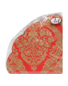 Бумажные салфетки Рондо Золотой орнамент на красном 32 см 12шт Art bouquet