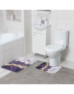 Набор ковриков для ванны и туалета Мрамор 2 шт 79x50 50x39 см Доляна