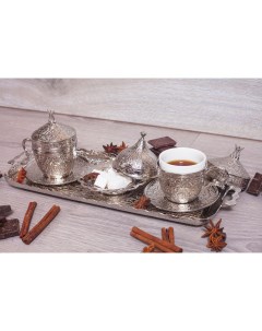 Турецкий набор для кофе серебро Shampurs