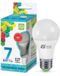Светодиодная лампа LED A60 std Е27 7 Вт 4000К груша матовая Asd