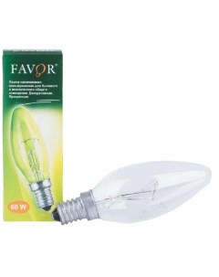 Лампа накаливания E14 60 Вт свеча прозрачная Favor