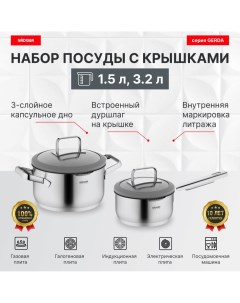 Набор посуды с антипригарным покрытием с крышками 4 пр 1 7 3 2 л серия GERDA Nadoba