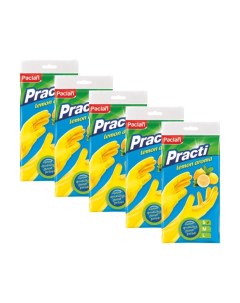 Перчатки резиновые PRACTI с ароматом лимона размер S желтые 5 упаковок Paclan