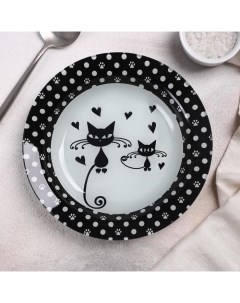 Тарелка суповая Котики 450 мл d 18 8 см цвет белый чёрный Доляна