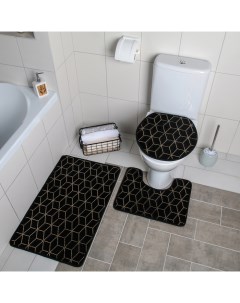 Набор ковриков для ванны и туалетаГеометрик 3 шт 35x40 40x50 50x80 см чёрный Доляна