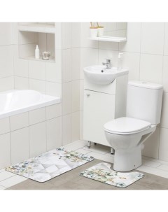 Набор ковриков для ванны и туалета Геометрия цветов 2 шт 50x80 40x50 см Доляна
