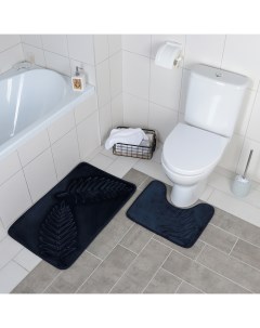 Набор ковриков для ванны и туалета Тропики 2 шт 40x50 50x80 см цвет синий Доляна