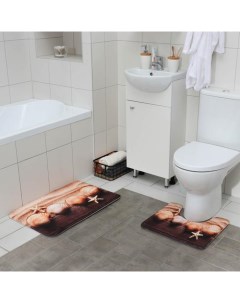 Набор ковриков для ванны и туалета Ракушки 2 шт 45x70 39x45 см Доляна