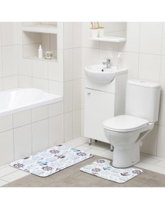 Набор ковриков для ванны и туалета Морской 2 шт 50x80 40x50 см Доляна