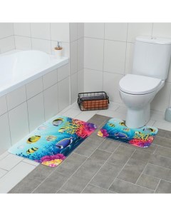 Набор ковриков для ванны и туалета Аквариум 2 шт 79x50 50x39 см Доляна