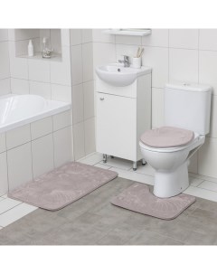 Набор ковриков для ванны и туалетаМорское дно 3 шт 50x80 50x40 38x43 см серый Доляна
