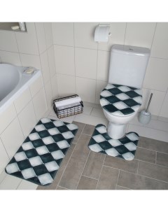 Набор ковриков для ванны и туалета Ромбы 3 шт 37x45 37x45 45x75 см Доляна