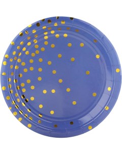 Тарелки бумажные одноразовые Золотое конфетти синие 18 см 6 шт Волна веселья