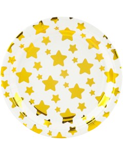 Тарелки бумажные одноразовые Звезды Микс Белый Золото 18 см 6 шт Волна веселья