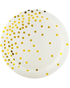 Тарелки бумажные одноразовые Золотое конфетти белые 18 см 6 шт Волна веселья