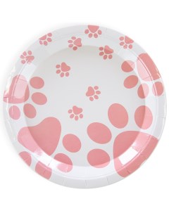 Тарелки бумажные одноразовые Лапки Белый и розовый 18 см 6 шт Волна веселья