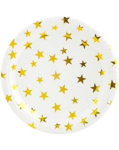 Тарелки бумажные одноразовые Золотые звезды белые 18 см 6 шт Волна веселья