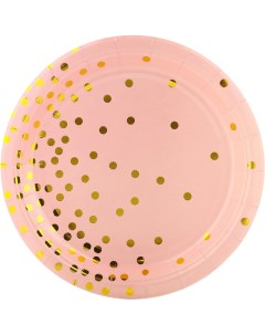 Тарелки бумажные одноразовые Золотое конфетти розовые 18 см 6 шт Волна веселья