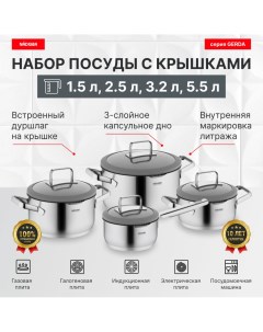 Набор посуды с антипригарным покрытием 8 пр 1 7 2 5 3 2 5 5 л серия GERDA Nadoba