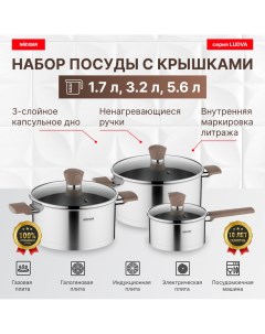 Набор посуды со стеклянными крышками 6 пр 1 7 3 2 5 6 л серия LUDVA Nadoba