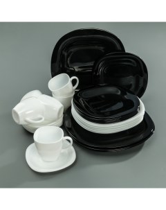 Сервиз столовый Carine White Black стеклокерамика 30 предметов белый черный Luminarc