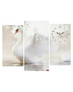 Настенные часы серия Животный мир модульные Белый лебедь на пруду 60х80 см Сюжет