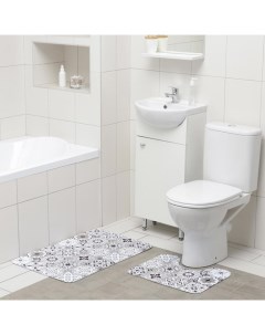 Набор ковриков для ванной и туалета Плитка 2 шт 50x80 40x50 см цвет коричневый Доляна