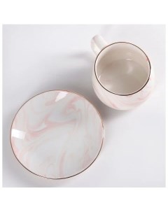 Чайная пара Мрамор чашка 250 мл блюдце 13 5 см цвет розовый Flando