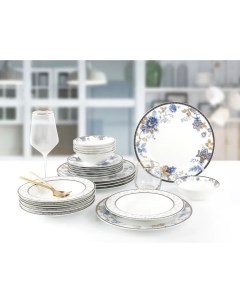 Набор Столовой Посуды Elegant из фарфора 24 пр Flora Белый Arya
