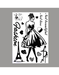 Наклейка пластик интерьерная чёрная Девушка в пышном платье блёстки 50х70 см Nobrand