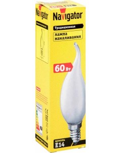 Лампа накаливания E14 матовая свеча на ветру 60 Вт Navigator