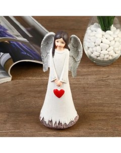Сувенир полистоун Ангел девушка в белом платье с сердцем букетом 20х8х6 2 см Sima-land