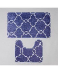 Набор ковриков для ванной и туалета Виньер 2 шт 44x50 50x80 см цвет синий Доляна