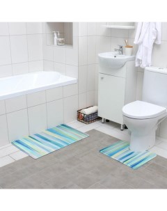 Набор ковриков для ванной и туалета Бирюза 2 шт 40x45 45x75 см Доляна