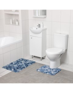 Набор ковриков для ванной и туалета Бурлеск 2 шт 50x80 40x50 см цвет синий Доляна