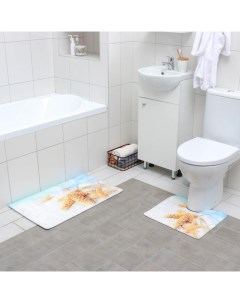 Набор ковриков для ванны и туалета Звёзды на песке 2 шт 40x45 45x75 см Доляна