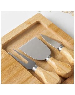 Набор для подачи сыра Cheese 3 ножа доска 38x18 5 см бамбук Доляна