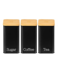 Набор 3 банок для сыпучих продуктов 1 6л Чай кофе сахар черный с крышками Elan gallery