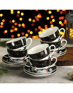 Сервиз чайный 12 предметов Новый год Домик чашка 280 мл блюдце d 15 см Magistro