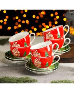 Сервиз чайный 12 предметов Новый год Пряничный домик чашка 280 мл блюдце d 1 Magistro