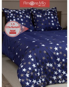 Комплект постельного белья Мако сатин 1 5 спальный микрофибра звезды синий Amore mio
