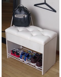 Обувница в прихожую с сиденьем А 1 бетон белая экокожа Puffsib